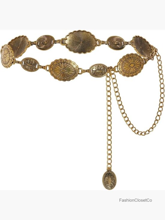Accessories - Adjustable Western Concho Chain Belt Gold Oval Metal Waist Chain for Women